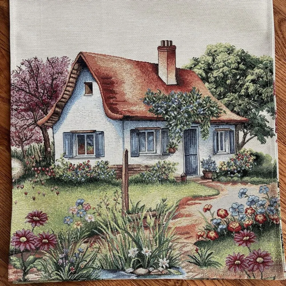 EMME Jacquard Gobelin Tapestry Table Runner 18x63 in Cottage Garden New